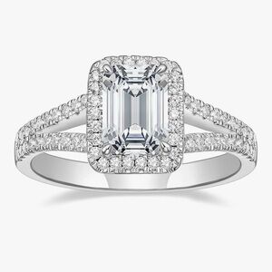 NWT-1.6CTTW .S925 SS Moissanite Emerald Cut Engagement Ring D Color VVS1